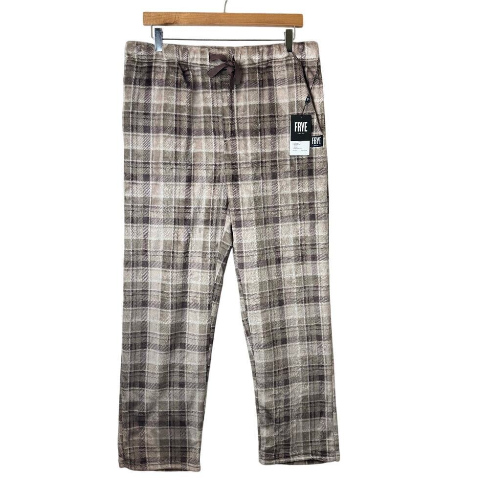 Frye plaid lounge pants Mens Large drawstring waistband Wide Leg Soft Plush NWT